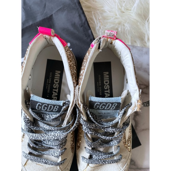 Authentic Golden Goose Mid Star Glitter Upper Maculated Print High top Sneakers - Picture 9 of 16